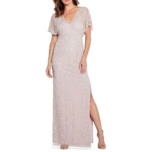 Aidan Mattox Womens Taupe Beaded V-neck Gown Evening Dress NWOT